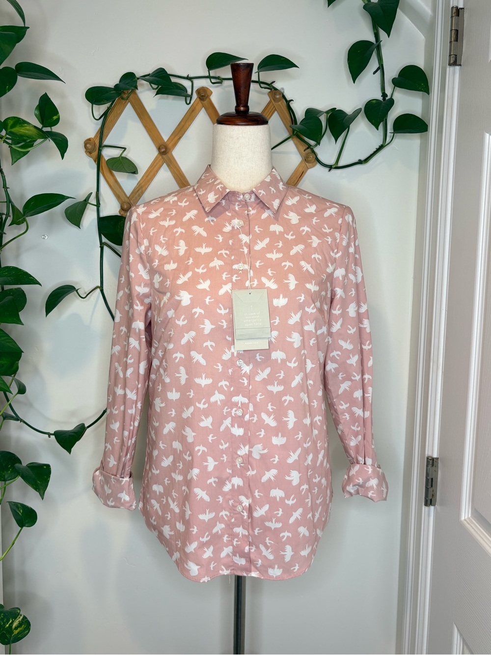 BODEN The Classic Shirt Pink with White Birds